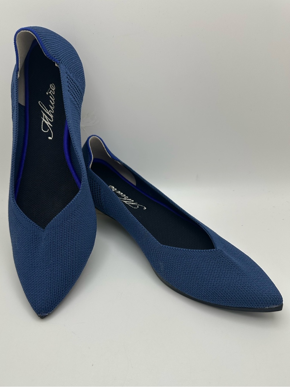 Mhuire Navy Blue Pointed Knit Ballet Flats